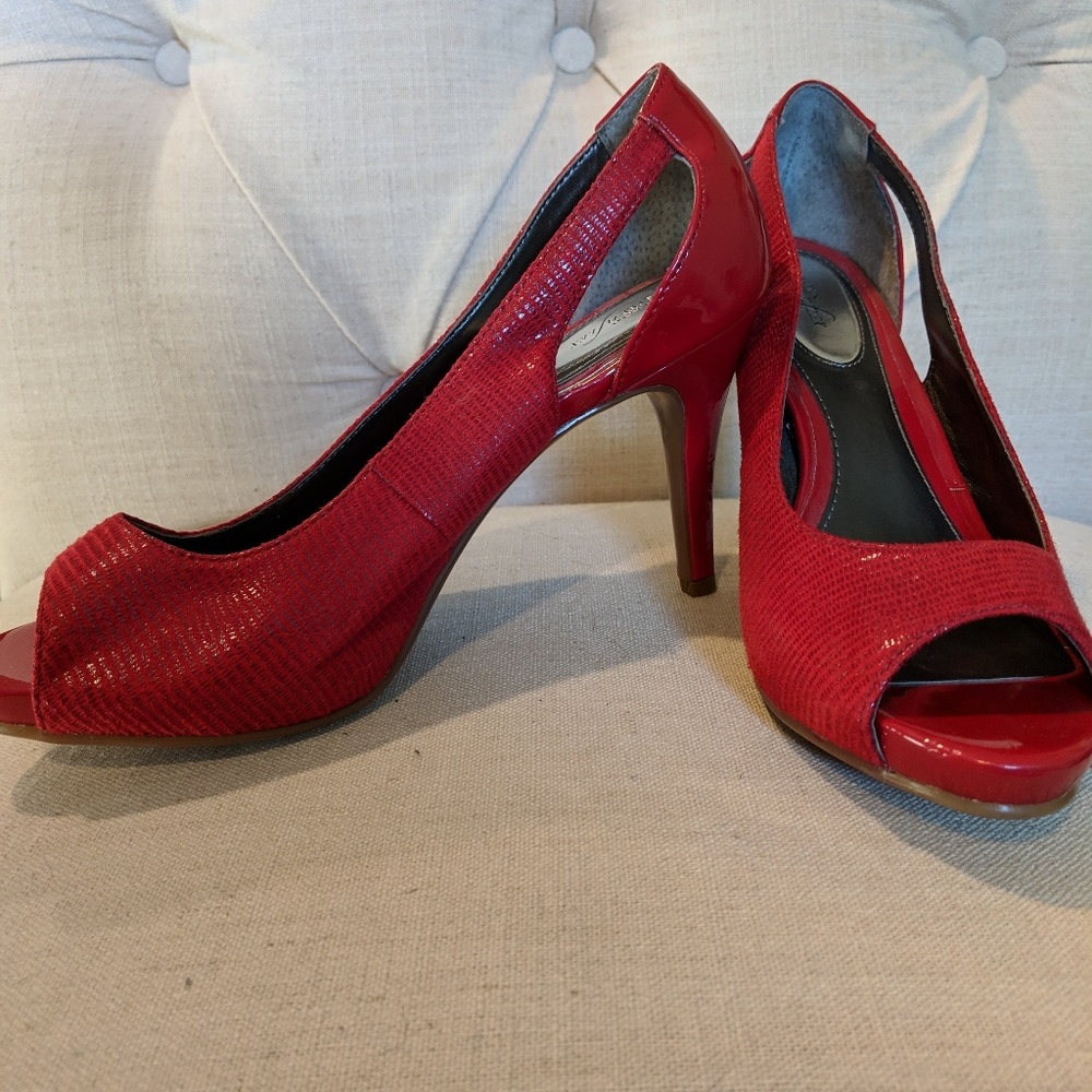 Alfani Red Peep Toe Pumps